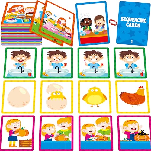 4-Scene Sequencing Cards, 72 Sequence Card Game for Preschool, Kids