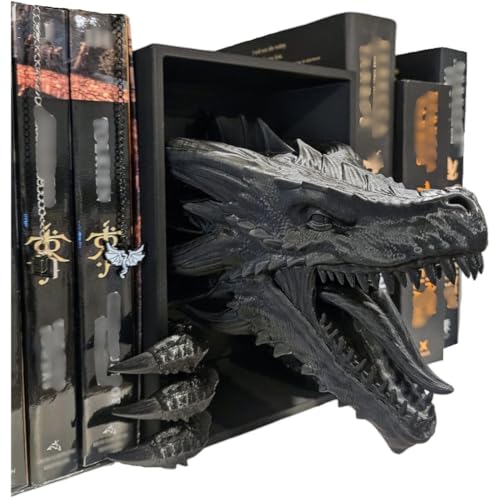 Dragons Awakening Book End Fantasy Book Nook Insert for Dragon Readers Unique Home Decor for Bookshelves & Libraries (Black - 2 Arms)