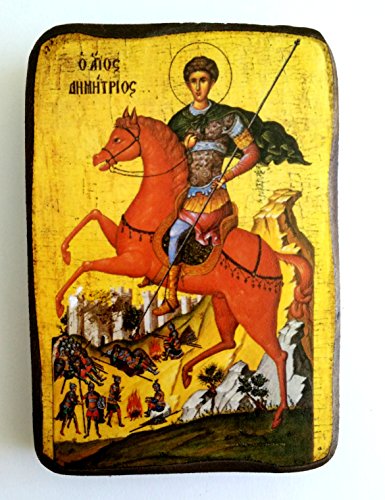 Wooden Greek Christian Orthodox Wood Icon Of Saint Dimitrios Demetrius Demetrios / A0 #TOP16