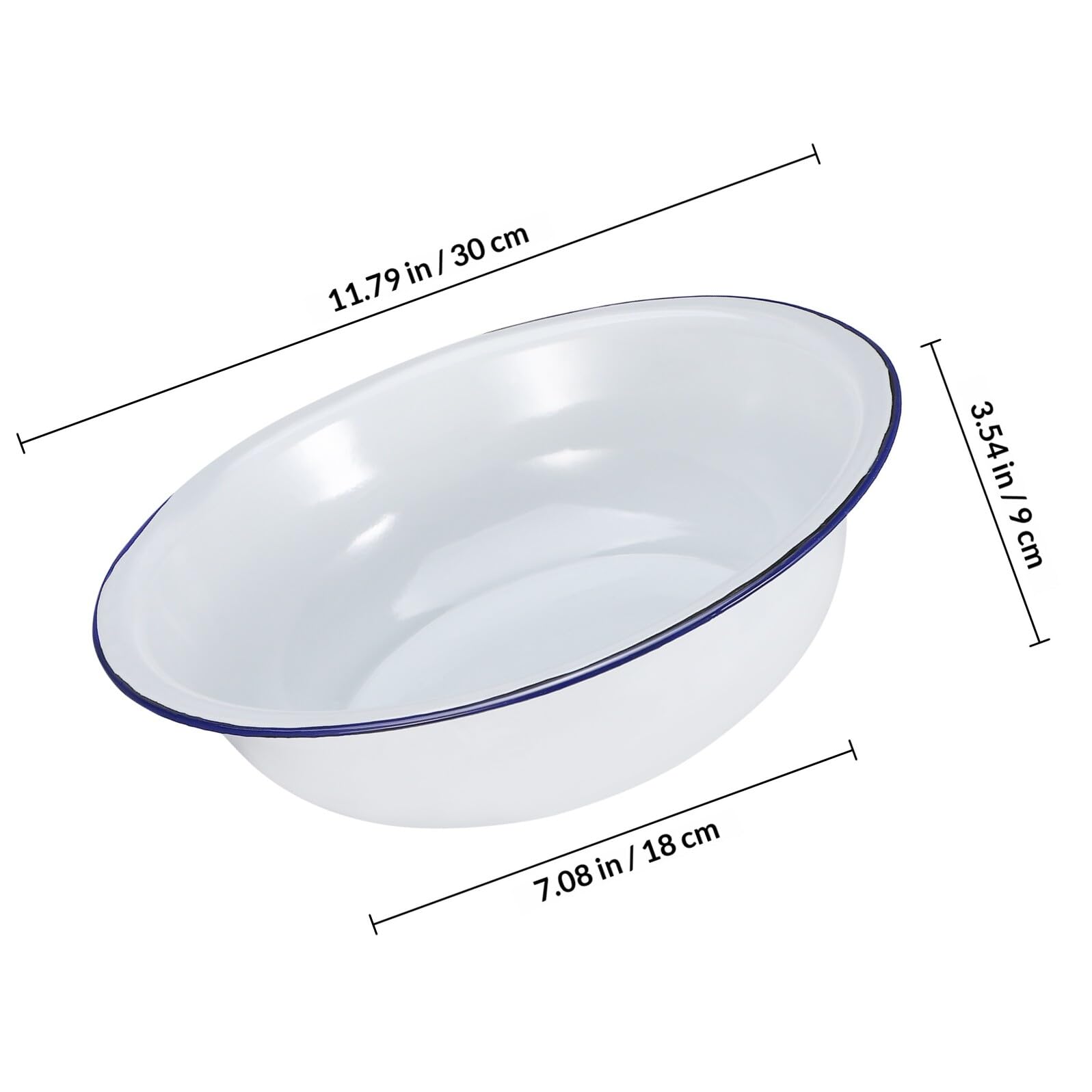 Bain de Pieds en Émail Rétro 30 Cm Bassin de Trempage Blanc Bord Bleu Multifonction pour Bain Pédicure et Lavage du Visage Pieds Solide et Facile à Nettoyer