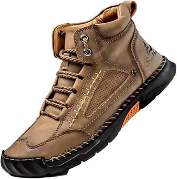 Sawbehind Mens Boots, Men's Comfortable Handmade Casual Leather Fashion Sneakers Ankle Chukka Boots – Waterproof, Arch Support, Pressure Relief, Spacious Toe Box Outdoor Leather Shoes