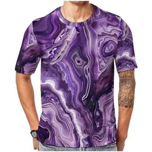 Purple Marble Men's T-Shirt Abstract Striped Soft Shirts Fashion Geometric Crewneck Sports Tees for Men