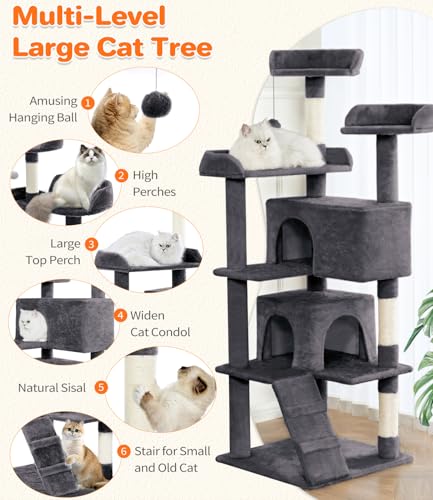 Torre para gatos de 56 pulgadas MADE 4 PETS gris miniatura 3
