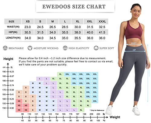 Ewedoos High Waisted Leggings With Pockets For Women, Yoga Pants For Women Workout Leggings For Women With Pockets 25" Gray #TOP5