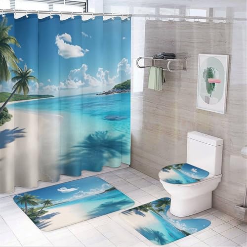 CDGFHDS Ocean Beach Theme 4 Piece Bathroom Sets, 72"x 72"