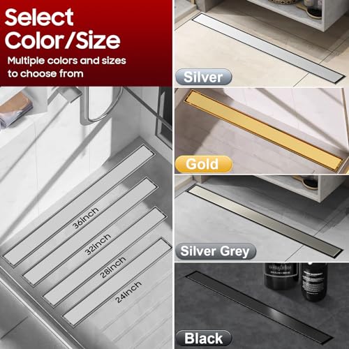 Image of DLONE Linear Shower Drain - 36 Inch Brushed Nickel, with Tile Insert Panel