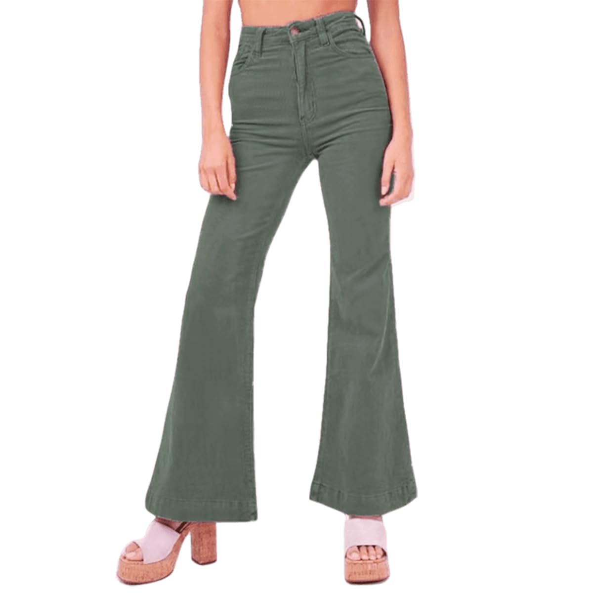 Flare Pants for Juniors Women High Waist Fitted Solid Corduroy Bell Bottom Pants Casual Y2K Vintage Flare Leg