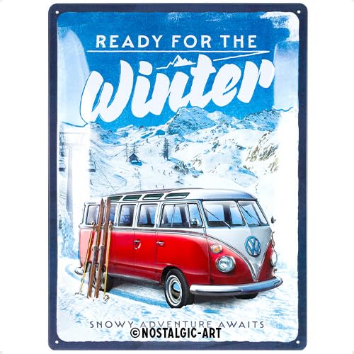 Nostalgic-Art Plaque rétro, 30 x 40 cm, VW Bulli – Ready for the Winter – Idée cadeau pour le bus Volkswagen, Official License Product (OLP), en métal,...