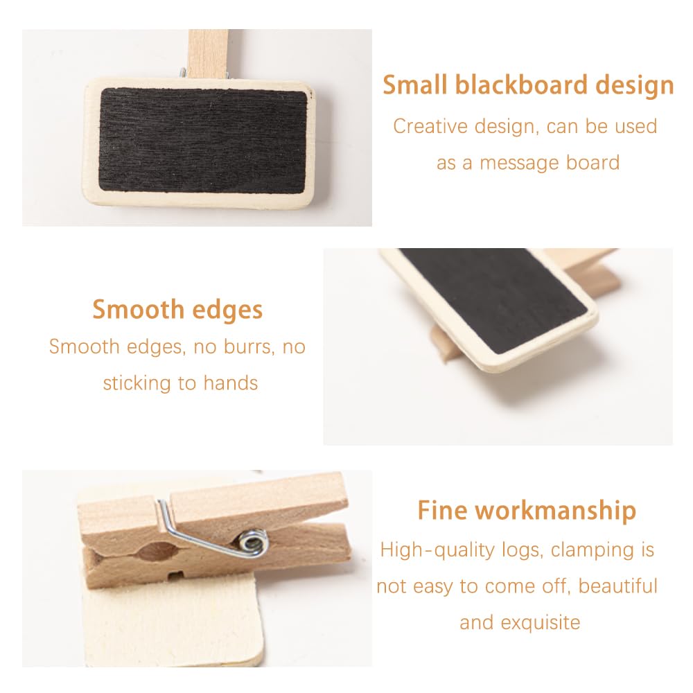 Mini Pizarra de Madera con Pinza 100 Piezas Negro Clips de Pizarra para Etiquetas Alimentarias