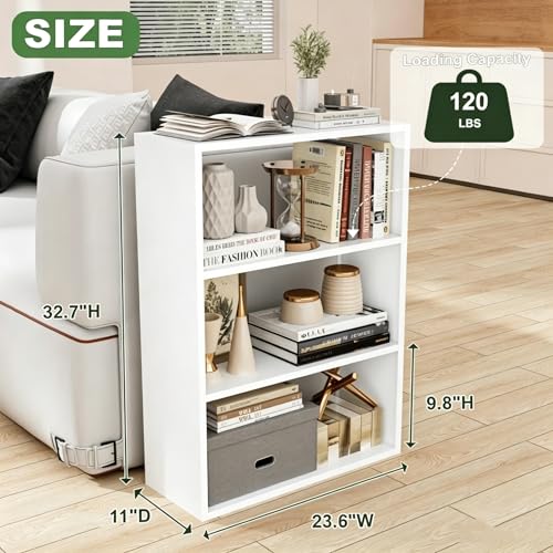 Image of VASAAOSD 3 Tier Bookshelf, Metal Small Book Shelf, 32.7 inchH White
