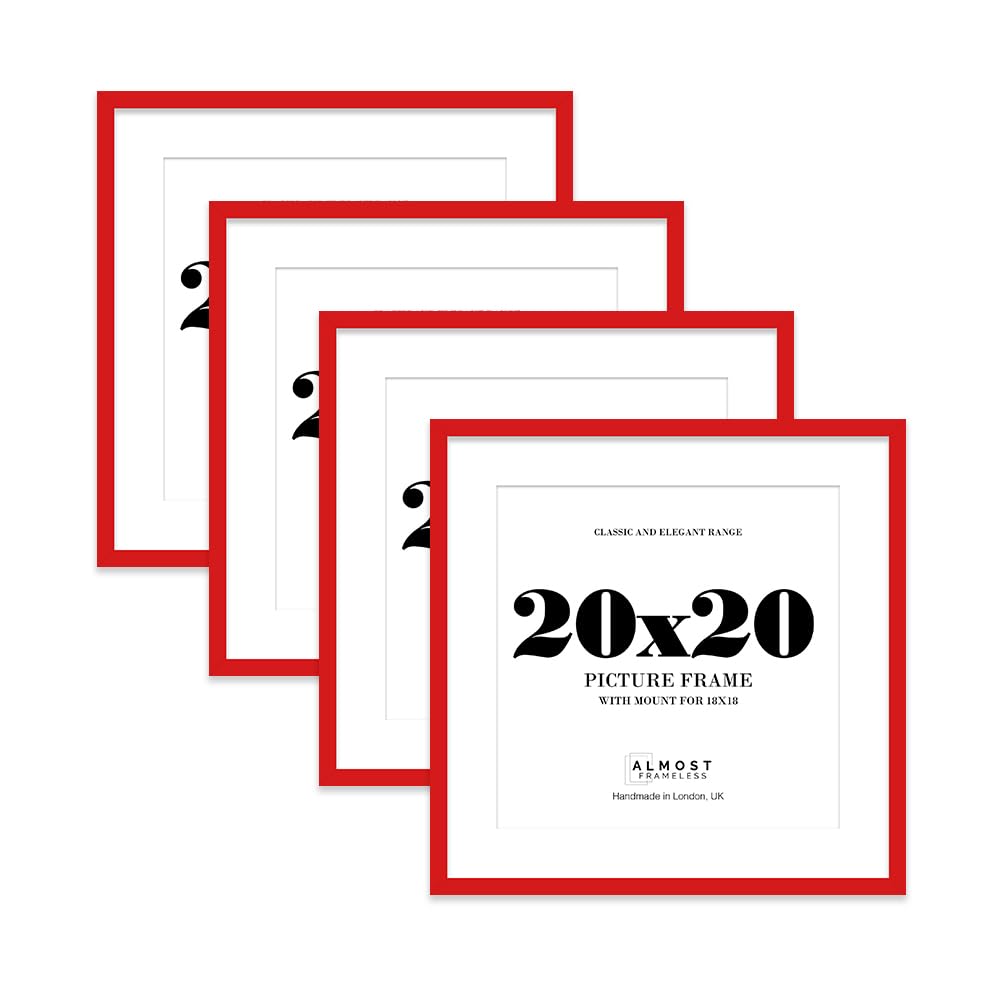 20x20 Red Picture Frame with Mount for 18x18 Photos, Prints - Modern Square Wall Frame, Set of 4