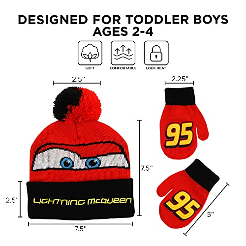 Disney Boys Winter Hat And Mitten Set, Cars Lightning Mcqueen Toddler Beanie For Ages 2-4 #TOP5