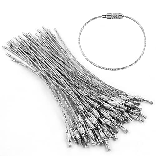 TIHOOK Lot de 60 porte-clés en fil d'acier inoxydable, 15 cm x 1,5 cm, porte-clés à boucle de câble, porte-clés en fil d'acier inoxydable pour accrocher des porte-clés avec étiquette de bagage Cover