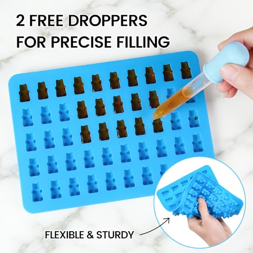 Image of Gummy Bear Candy Molds Silicone - Chocolate Gummy Molds with 2 Bonus Droppers Nonstick Best Food Grade Silicone Pack of 4