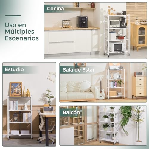 DEANIC Estantes de Almacenamiento Plegables, 4 Niveles de Metal para Almacenamiento, 61 x 116 x 28 cm, estantes esquineros de Cocina con Ruedas, estantes de despensa, estantería para Sala de Estar, - imagen 3