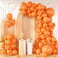 Orange Balloons, 130 pcs Matte Orange Balloon Garland Arch Kit 18/12/10/5 Inch Latex Ballons with Ribbon and Chain for Girls Men Women Boys Birthday Party Baby Shower Wedding Halloween Decorations