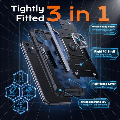 Image of Anqrp Heavy Duty Case for iPhone 11 Case with Enhanced Ring Holder Grip Stand, Military Grade Shockproof Rugged Drop Protective Silicone Hard Slim iPhone 11 Phone Case Cover, Matte Black