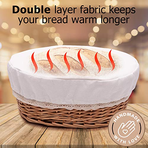 Large Bread Basket For Serving Set - 12X9” Wicker Basket With Removable Liner And Cover Bread Storage And Bread Serving Basket For Homemade Sourdough Bread. Pantry And Fruit Basket By Artizanka #TOP3