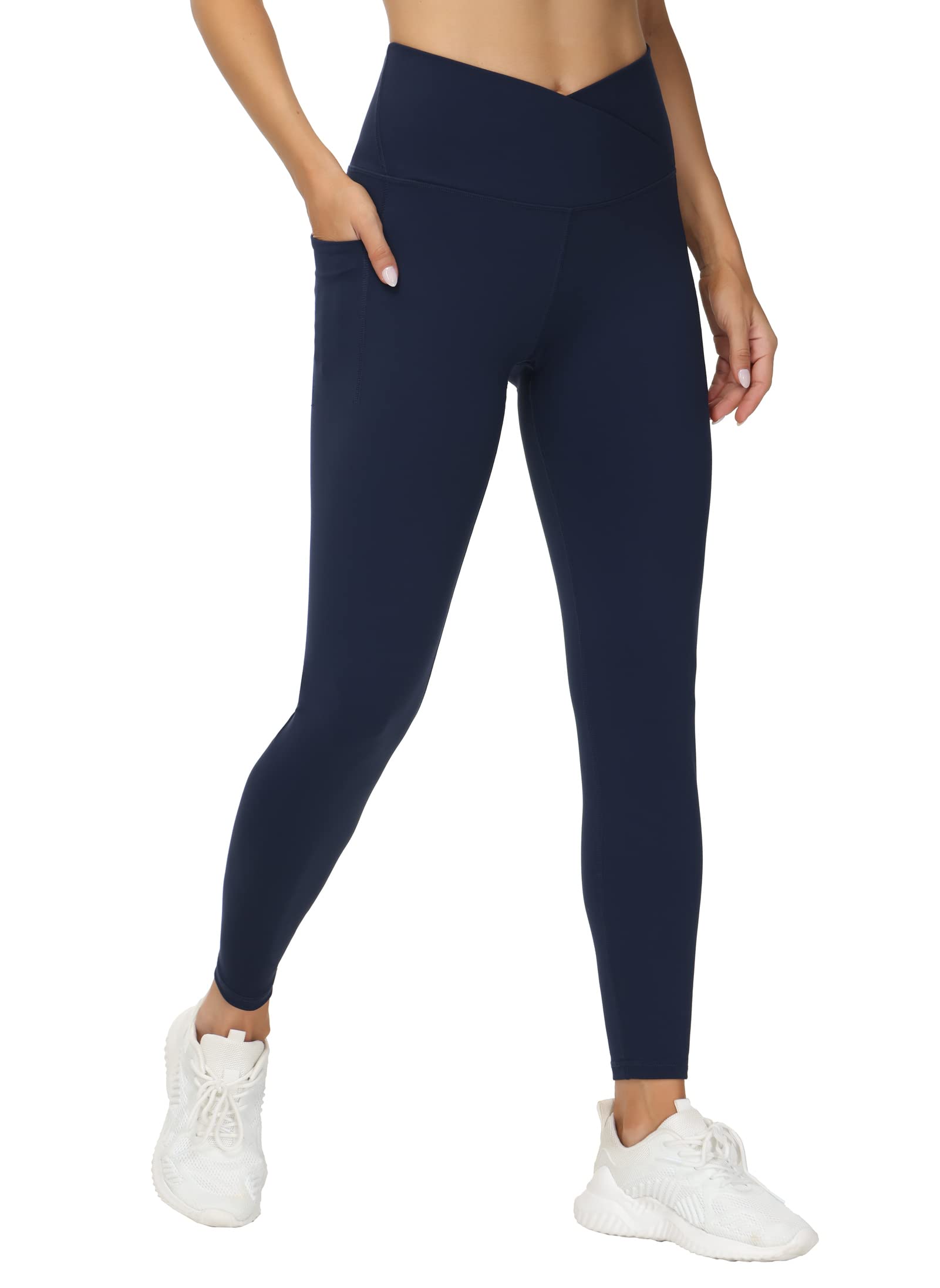 THE GYM PEOPLE Women's V Cross Waist Workout Leggings Tummy Control Running Yoga Pants with Pockets