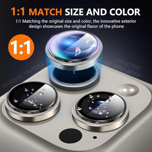 Image of PACK OF 2 Camera Lens Protector For IPHONE 16 PRO / 15 PRO / 16 PRO MAX / 15 PRO MAX ( GREY ) UHD 9H Glass, Anti Drop, Scratch Resistant, Case Friendly, Removable, Waterproof, Heavy Duty Camera Protector.