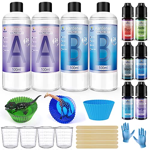 Ballphl Epoxidharz Set Anfänger,Epoxidharz mit Härter 400 ml Glasklar Resin Kunstharz Gießen Set mit Epoxidharz Formen,Epoxidharz Farbe, Epoxy Resin Gießharz für Holz,Halskette, Ohrringe Cover