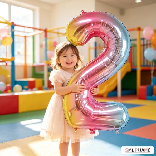 Image of 40 Inch Rainbow Gradient 2 Balloon for 2nd Birthday Decorations