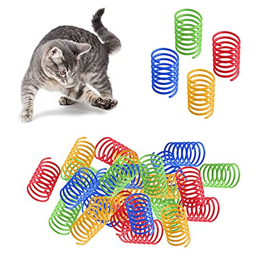 Katzen Frühlingsspielzeug, 20 Stück Buntes Frühlingskatzenspielzeug, Kunststoff Spiralfedern,Interaktives Katzenspielzeug,Spielzeug für Katzen,Hüpfen,Spielen,Training,lustiges Geschenk für Katzen Cover