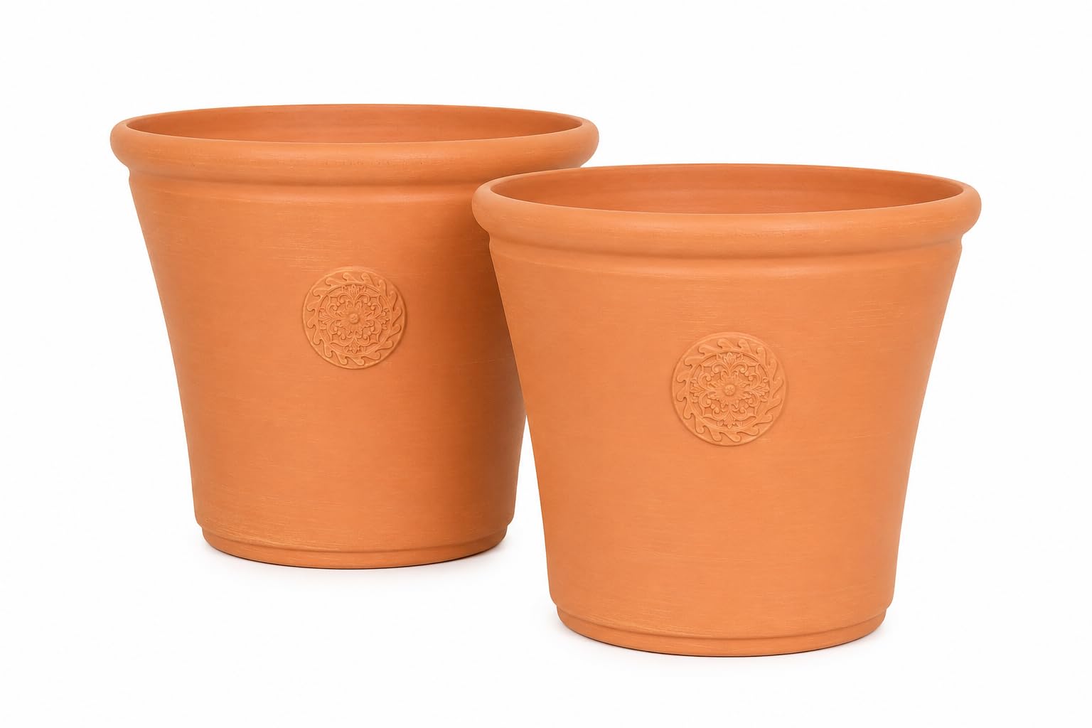 Muddy Hands SET OF 2 Royale Crest Planter Plant Pot – Large Outdoor Garden Pot – Lightweight Recycled Plastic – Frost Proof & UV Resistant – Ceramic Look Patio Pot Terracotta, 39 litre