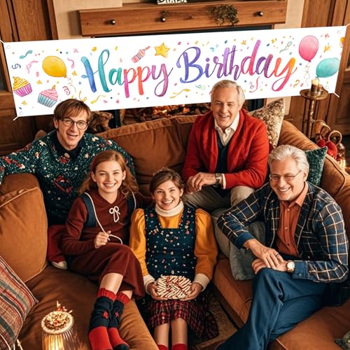 Image of Nuxovilar Birthday Yard Banner Colorful Backdrop 78.7x17.7 Polyester