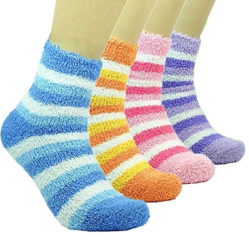 Unique 3 Pairs Soft & Cozy Ladies Women Girls Fuzzy Socks Winter Warm Feather Slipper Bed Socks (Without Thumb Socks)
