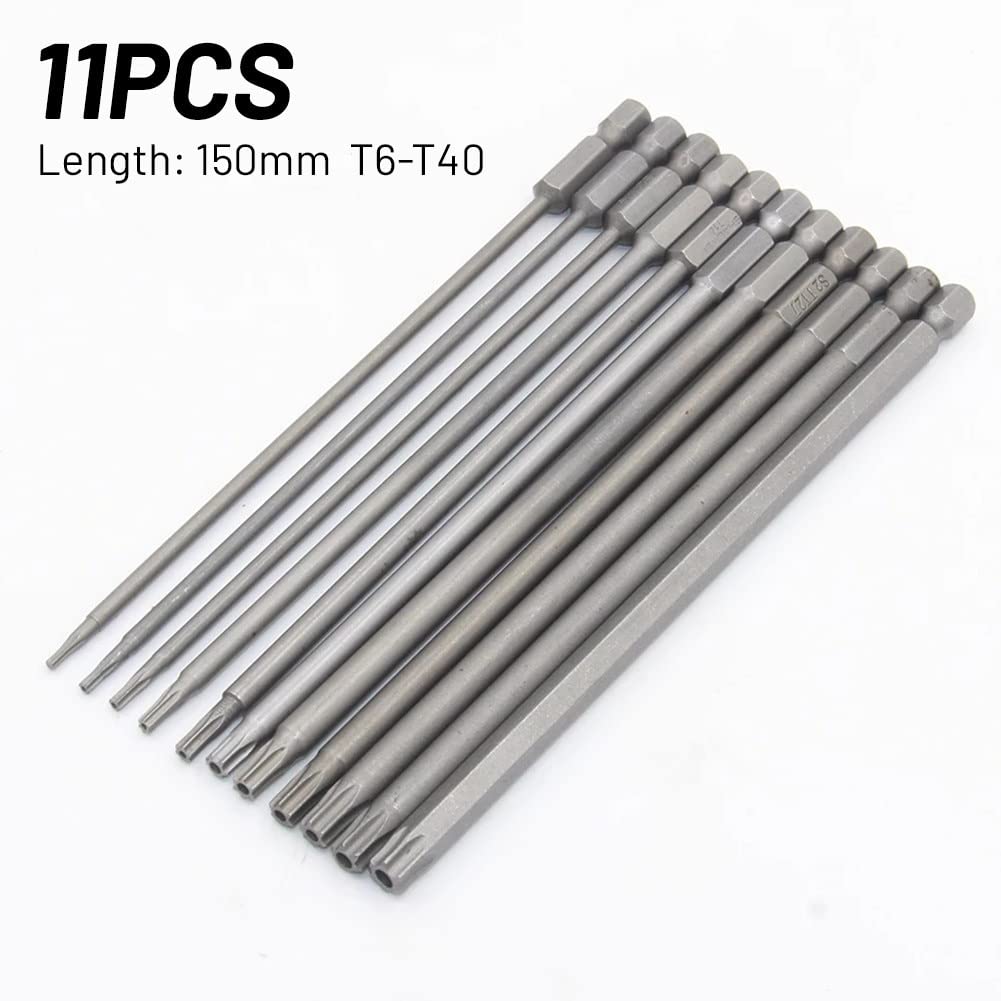 11 sztuk 150mm długi magnetyczny wkrętak torx bity z łbem płaskim sabotaż T6-T40 zestaw wierteł narzędzie ręczne do wkrętarki elektrycznej wiertarki