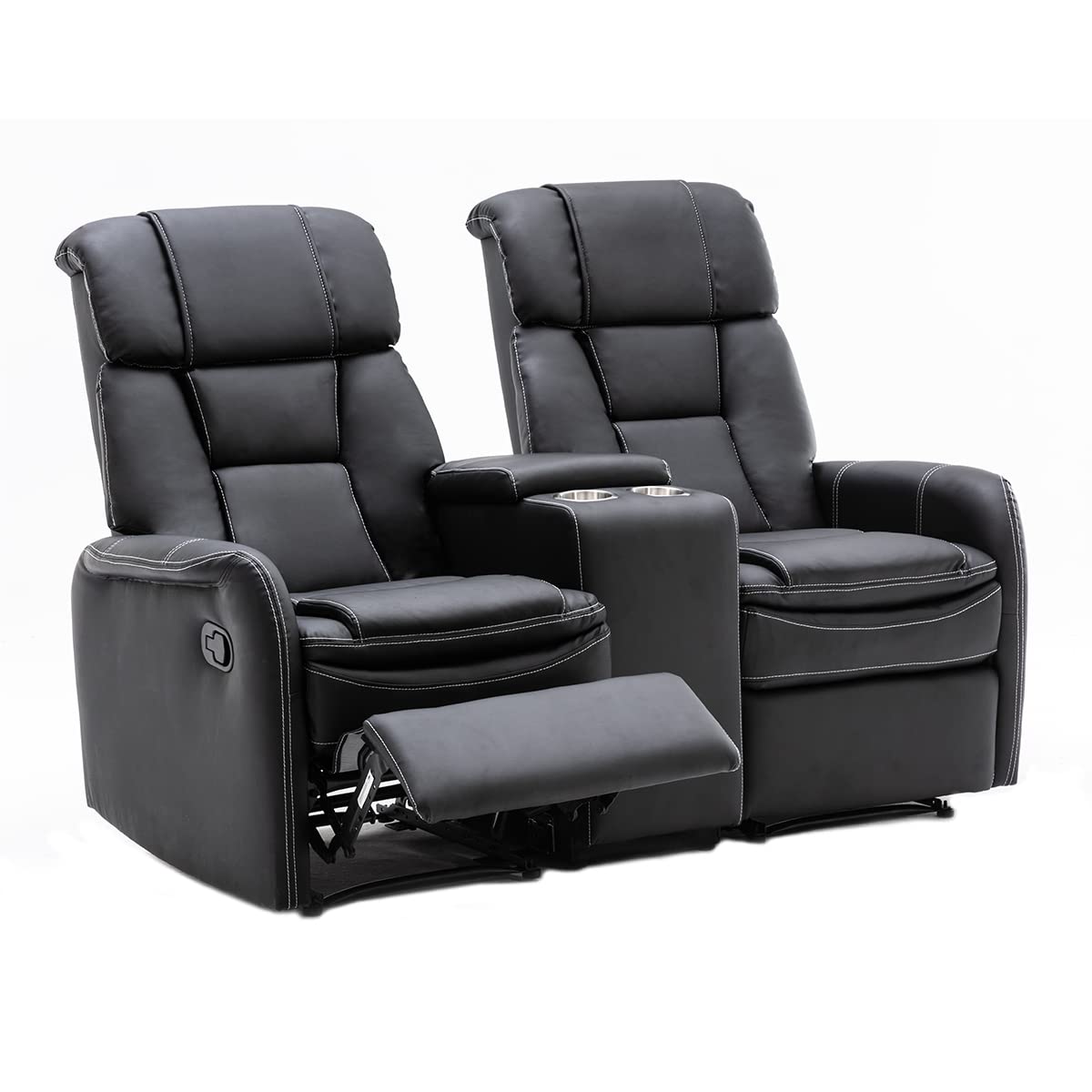 Home Cinema Polstergarnitur mit Getränkehalter & Ablagefach (2-Sitzer Schwarz)