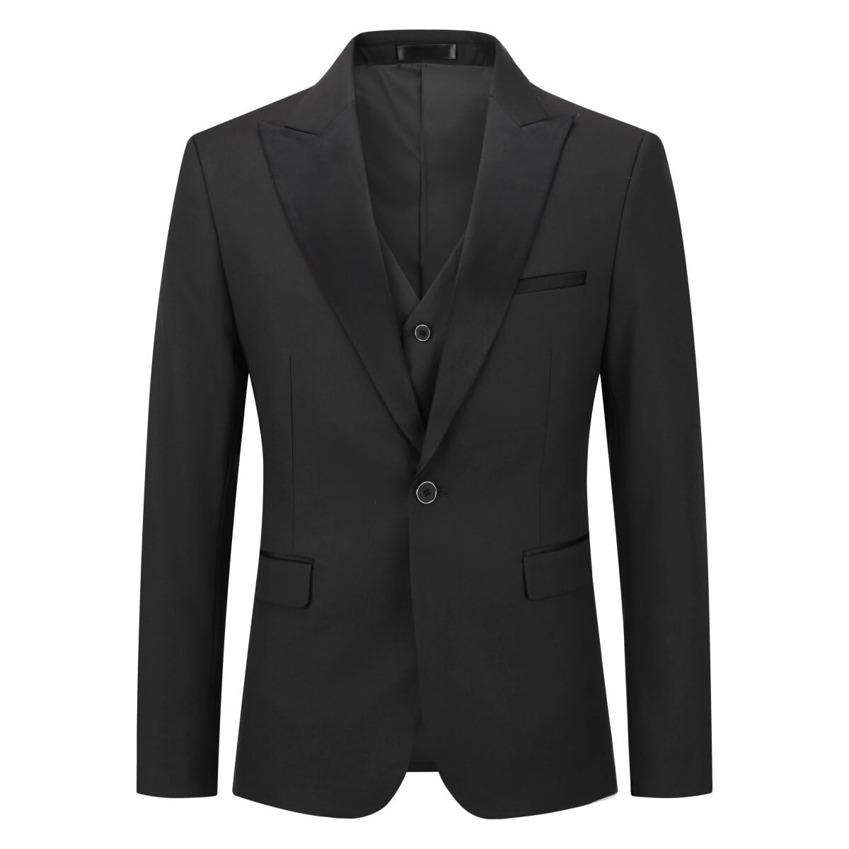 YOUTHUP Abito da Uomo Slim Fit a 3 Pezzi con Risvolto a Scialle Elegante Giacca da Smoking da Sposa con Gilet,Nero,L