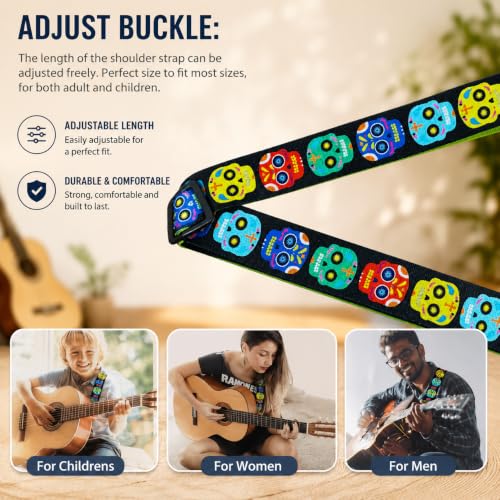 Image of MOCKING BIRD Guitar Belt with guitar wall mount hanger Adjustable Buckle Guitar strap for acoustic Guitar Electric Guitar bass Guitar Hanger with Colourful Plectrum picks