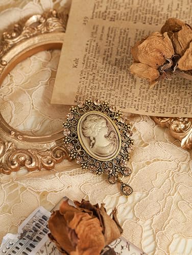 Image of MINACHI Vintage Victorian Design Queen's Cameo Antique Wedding Brooch Pin, Jewelry Gift for Women