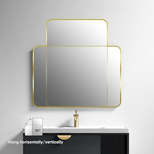 Miniatura 2 de SNUGACE Espejo de tocador dorado para baño, marco rectangular, espejo montado en la pared, 30 x 36 pulgadas (SBMSFG30)