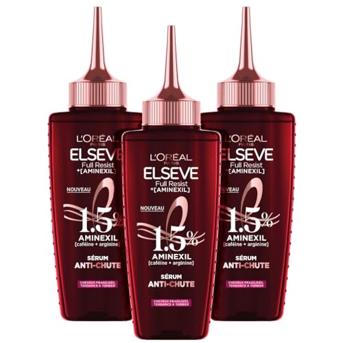 L'Oréal Paris - la Cure Anti-Chute Full Resist - Aminexil + Caféine + Arginine - Sérum - Pour Cheveux Fragiles, Perte de Cheveux - Longueurs Renforcées, Cuir Chevelu Moins Visible - Elsève - Lot de 3