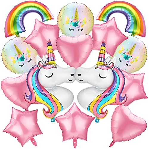 16 Packs Unicorn Balloons Unicorn Birthday Party Decorations for Girl Rainbow Unicorn Balloon Set Foil Star and Heart Shape Balloons for Unicorn Theme Wedding Baby Shower Party Decor Supplies