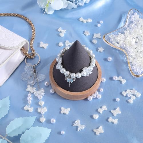 SUNNYCLUE 7 Styles 450Pcs ABS Imitation Pearl Beads Bulk Loose White Bead Plastic Heart Star Bowknot Butterfly Round Aesthetic Spacer Beads for jewellery Making DIY Necklace Bracelets Earring Beginner - Image 4