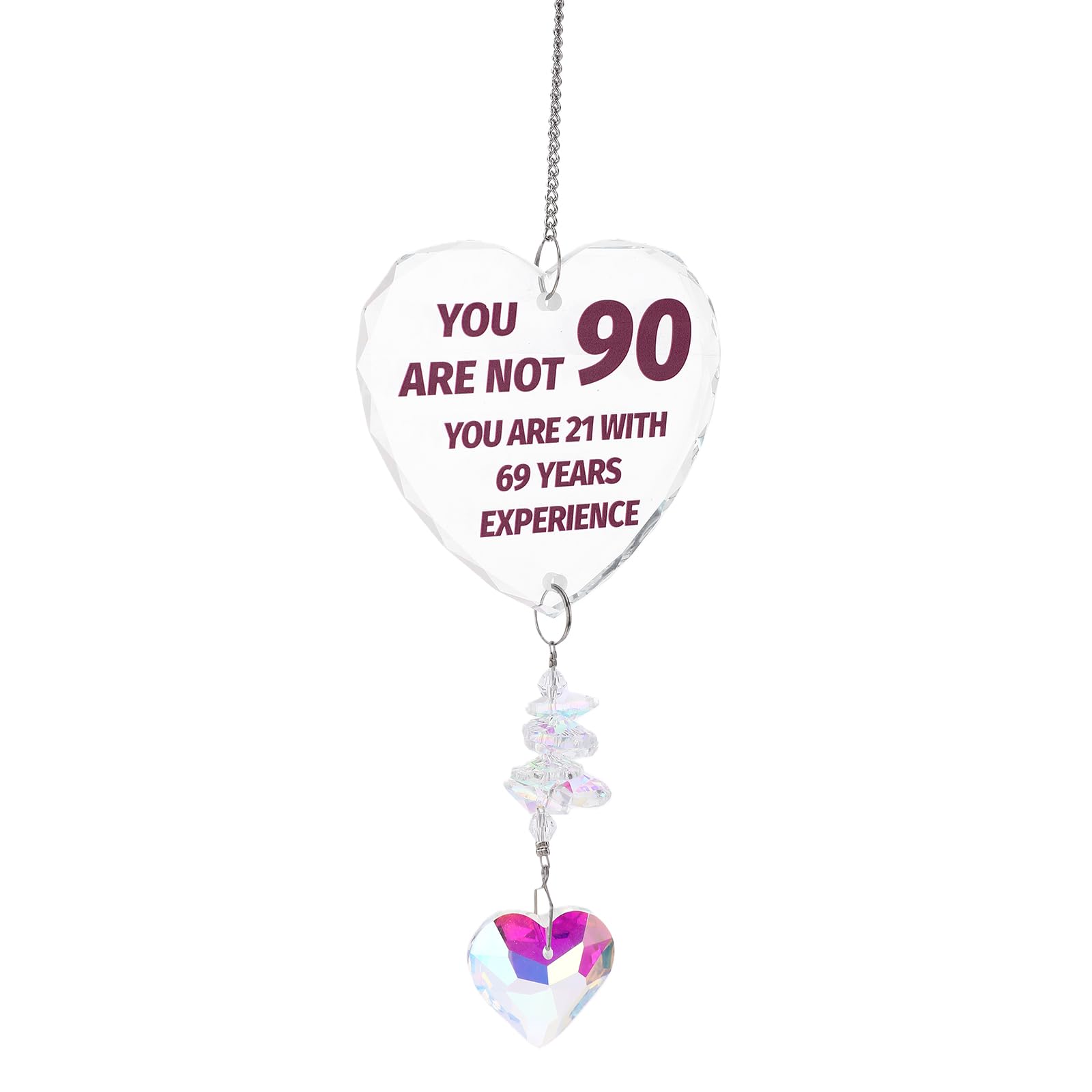90th Birthday Gifts for Women - Funny Suncatcher Ornament "You Are 21 With 69 Years Experience" 90th Birthday Decorations, Gifts for 90 Year Old Woman, Mum, Sister, Hanging Crystals for Windows