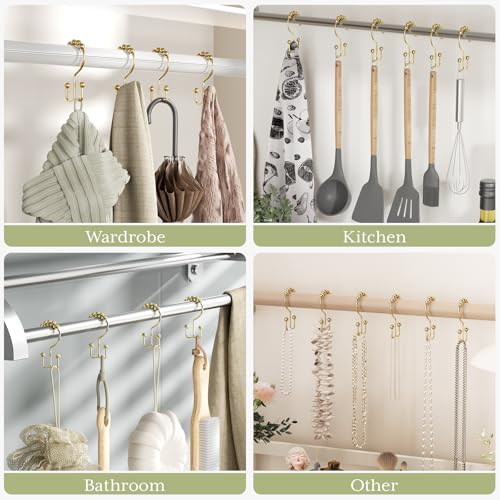 Image of Amazer Gold Shower Curtain Hooks Rings, Stainless Steel Shower Curtain Rings, 12Pcs Double Glide Shower Hooks for Bathroom Shower Curtain Rods Dual Rust-Resistant Shower Rings
