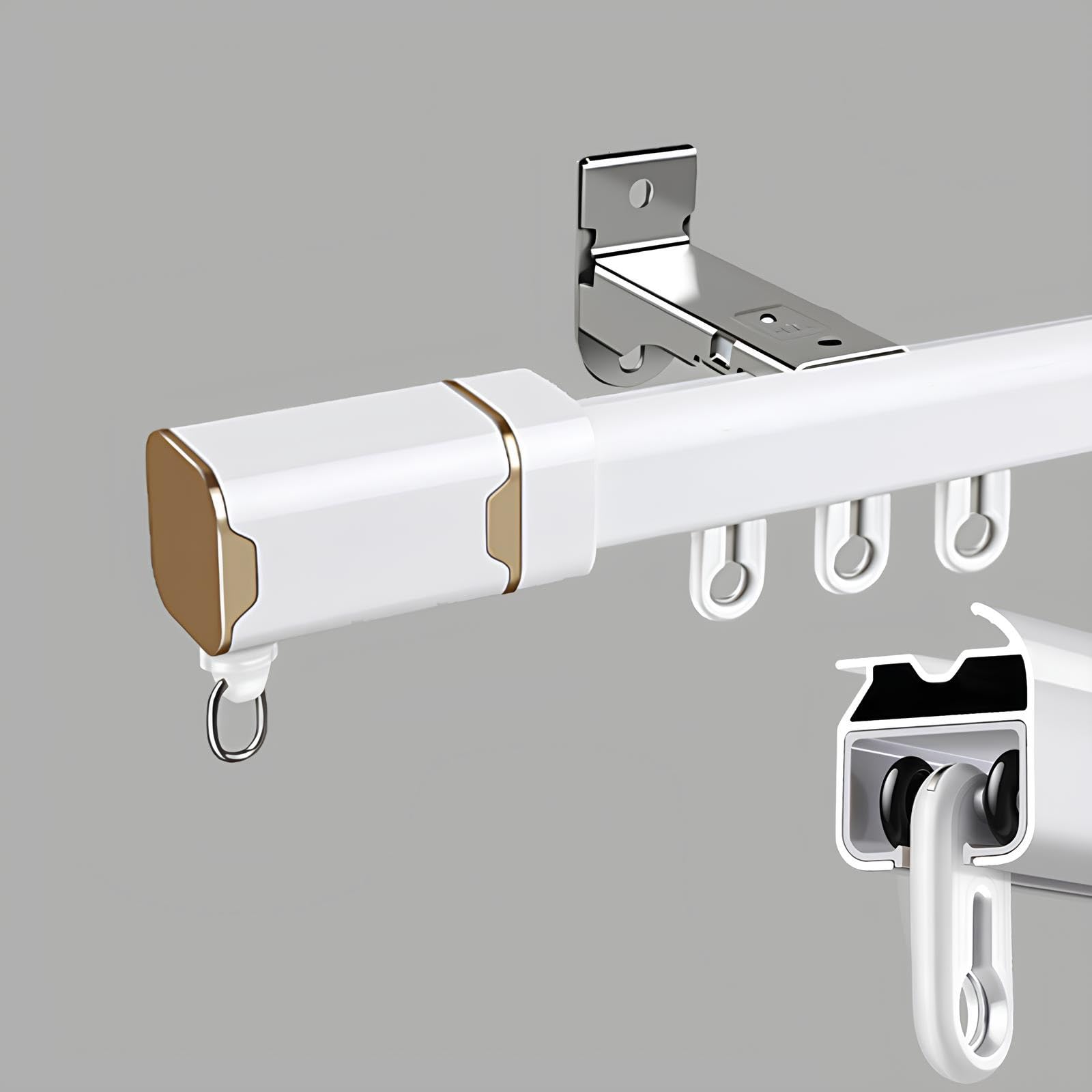 Rail de rideau de plafond blanc 75cm avec tringle à rideaux coulissante en douceur