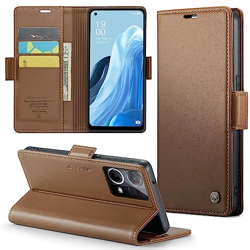 SLWYF Funda Compatible con OPPO Reno7 4G/F21 Pro 4G/Reno8 4G,Regalar 2 Piezas Protector de Pantalla.Flip Leather Edition,Funda de Cuero PU con Cáscara de TPU,[Soporte Plegable]-Marrón