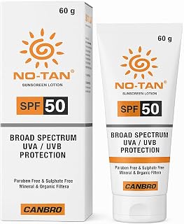NO-TAN Sunscreen Lotion SPF 50 | Broad Spectrum UVA/UVB Protection | Paraben & Sulphate Free | Mineral & Organic Filters |... Price In India