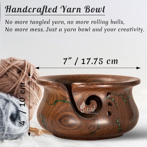Image of INTAJ Wooden Yarn Bowl for Knitting and Crochet, 7 Inch No-Snag Holder