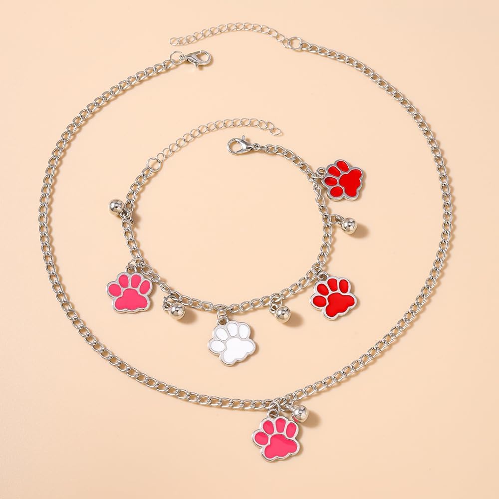 Cute Dog Cat Paw Print Charm Choker Necklace & Bracelet Women's Jewelry Set image 4