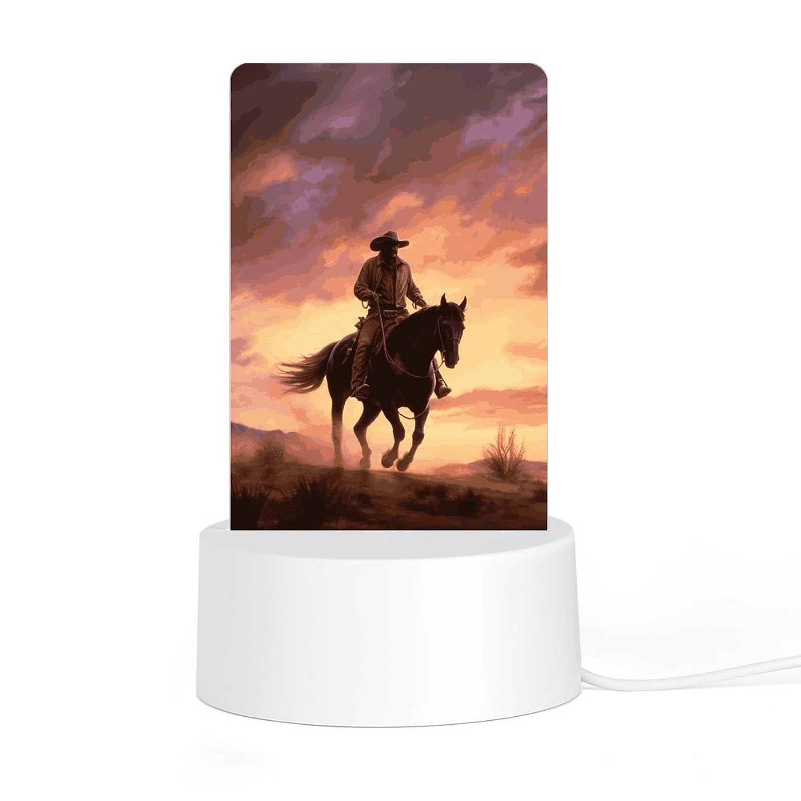 JTREHY - Acrylic Night Light with Base, Cowboy West Print Desk LED Night Light for Bedroom Bathroom Hallway Holiday Gift