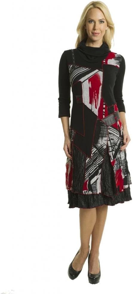 Premise Paris Women Mix Media Three-Quarter Sleeve Turtleneck Print Dress