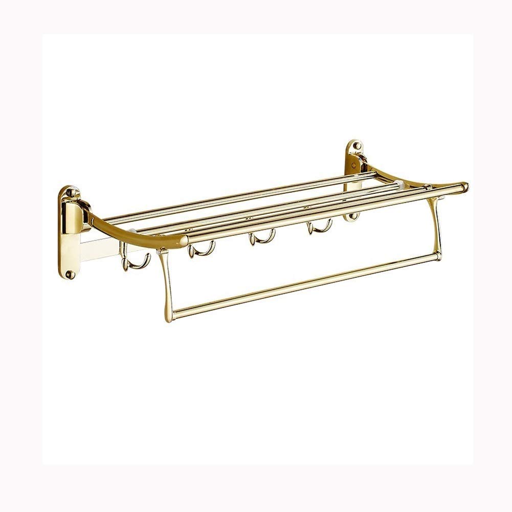 Toallero de baño de acero inoxidable dorado plegable con ganchos ropa
