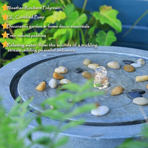 Tankana Garden Water Fountain Outdoor Water Feature Indoor With Lights & Pump And Pebbles,Round Flow Fountain Concrete Effect For Patio Deck Pond Yard Home Decor thumb #4
